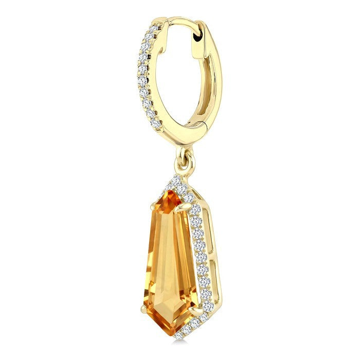 12X5 MM Evoque Gemstones Shield Shape Citrine and 1/3 Ctw Round Cut Diamond Semi-Precious Earrings in 10K Yellow Gold