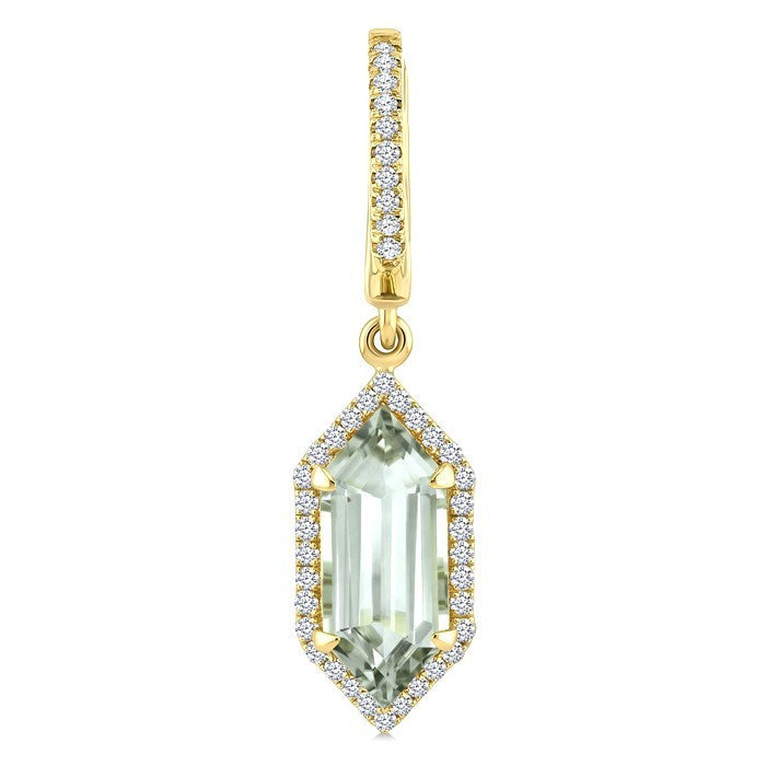 12X5 MM Evoque Gemstones Hexagon Shape Green Amethyst and 1/3 Ctw Round Cut Diamond Semi-Precious Earrings in 10K Yellow Gold