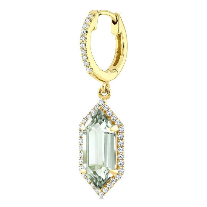 12X5 MM Evoque Gemstones Hexagon Shape Green Amethyst and 1/3 Ctw Round Cut Diamond Semi-Precious Earrings in 10K Yellow Gold