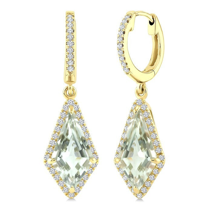 12X5 MM Evoque Gemstones Kite Shape Green Amethyst and 1/3 Ctw Round Cut Diamond Semi-Precious Earrings in 10K Yellow Gold