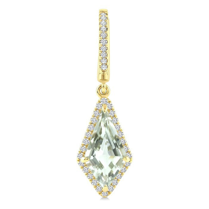 12X5 MM Evoque Gemstones Kite Shape Green Amethyst and 1/3 Ctw Round Cut Diamond Semi-Precious Earrings in 10K Yellow Gold