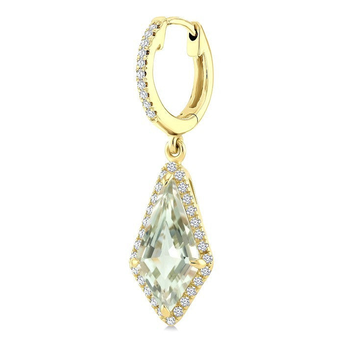 12X5 MM Evoque Gemstones Kite Shape Green Amethyst and 1/3 Ctw Round Cut Diamond Semi-Precious Earrings in 10K Yellow Gold