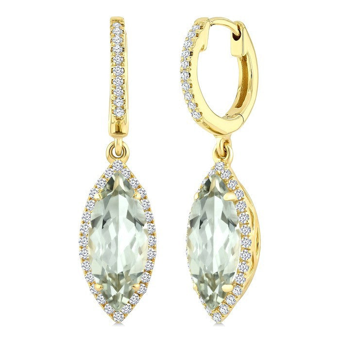 12X5 MM Evoque Gemstones Marquise Shape Green Amethyst and 1/3 Ctw Round Cut Diamond Semi-Precious Earrings in 10K Yellow Gold