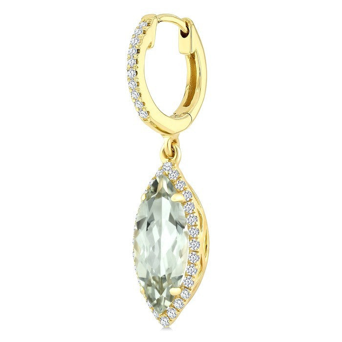12X5 MM Evoque Gemstones Marquise Shape Green Amethyst and 1/3 Ctw Round Cut Diamond Semi-Precious Earrings in 10K Yellow Gold