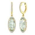 12X5 MM Evoque Gemstones Oval Shape Green Amethyst and 1/3 Ctw Round Cut Diamond Semi-Precious Earrings in 10K Yellow Gold