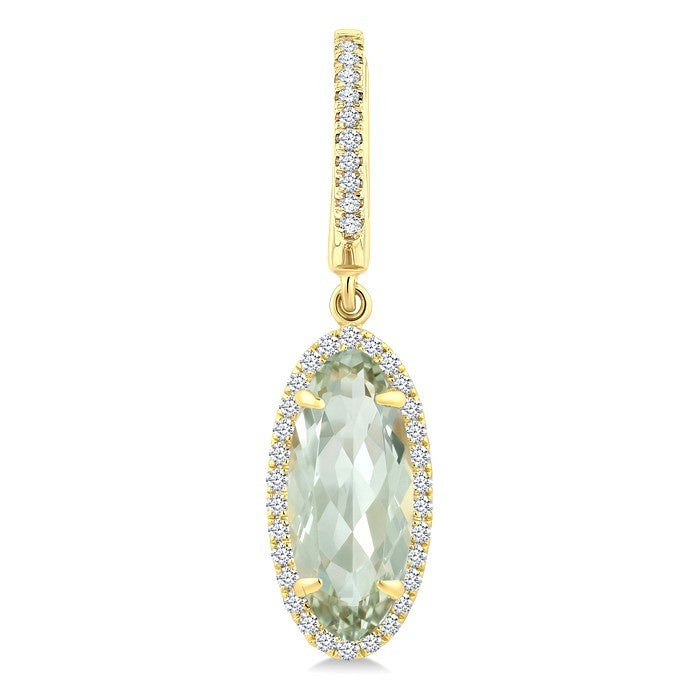 12X5 MM Evoque Gemstones Oval Shape Green Amethyst and 1/3 Ctw Round Cut Diamond Semi-Precious Earrings in 10K Yellow Gold