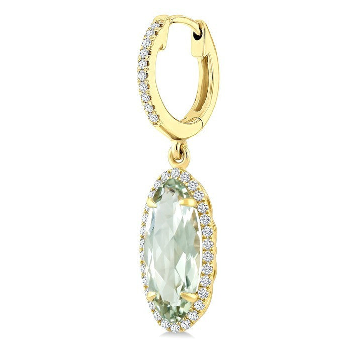 12X5 MM Evoque Gemstones Oval Shape Green Amethyst and 1/3 Ctw Round Cut Diamond Semi-Precious Earrings in 10K Yellow Gold
