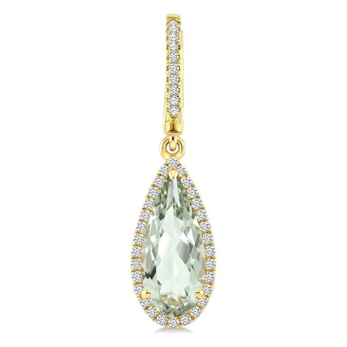 12X5 MM Evoque Gemstones Pear Shape Green Amethyst and 1/3 Ctw Round Cut Diamond Semi-Precious Earrings in 10K Yellow Gold