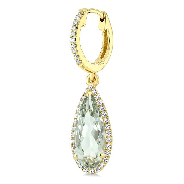 12X5 MM Evoque Gemstones Pear Shape Green Amethyst and 1/3 Ctw Round Cut Diamond Semi-Precious Earrings in 10K Yellow Gold
