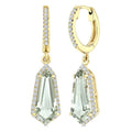 12X5 MM Evoque Gemstones Shield Shape Green Amethyst and 1/3 Ctw Round Cut Diamond Semi-Precious Earrings in 10K Yellow Gold