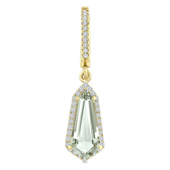 12X5 MM Evoque Gemstones Shield Shape Green Amethyst and 1/3 Ctw Round Cut Diamond Semi-Precious Earrings in 10K Yellow Gold