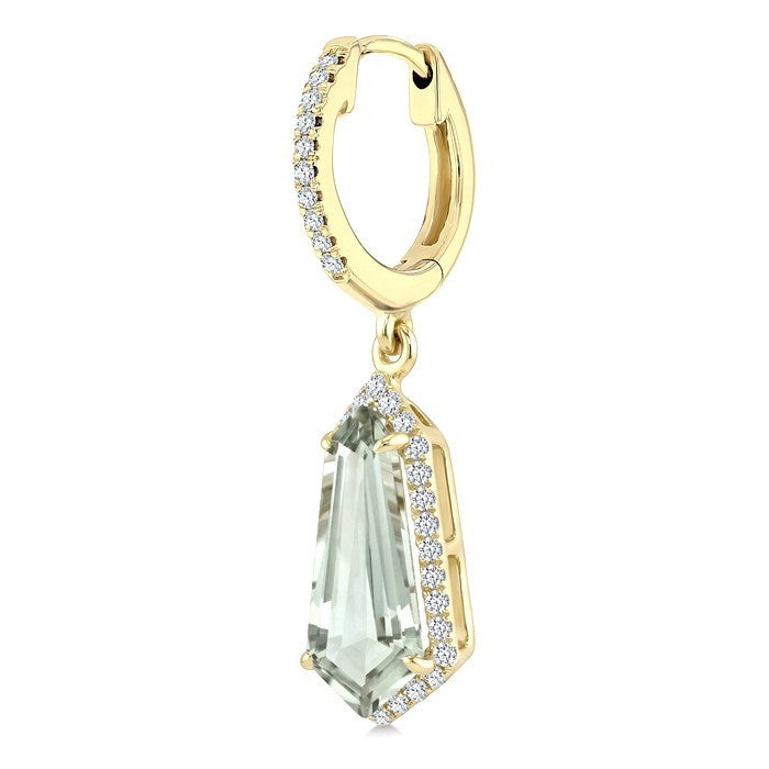 12X5 MM Evoque Gemstones Shield Shape Green Amethyst and 1/3 Ctw Round Cut Diamond Semi-Precious Earrings in 10K Yellow Gold