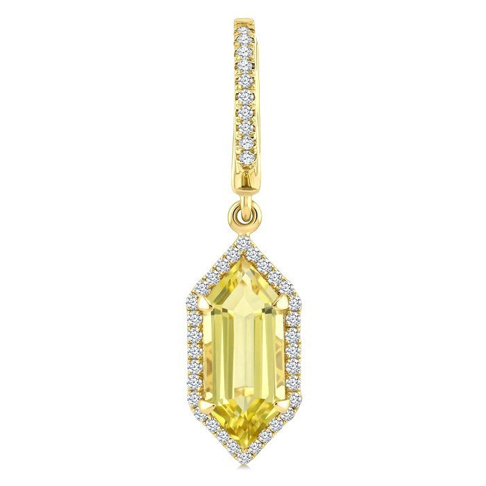 12X5 MM Evoque Gemstones Hexagon Shape Lemon Quartz and 1/3 Ctw Round Cut Diamond Semi-Precious Earrings in 10K Yellow Gold