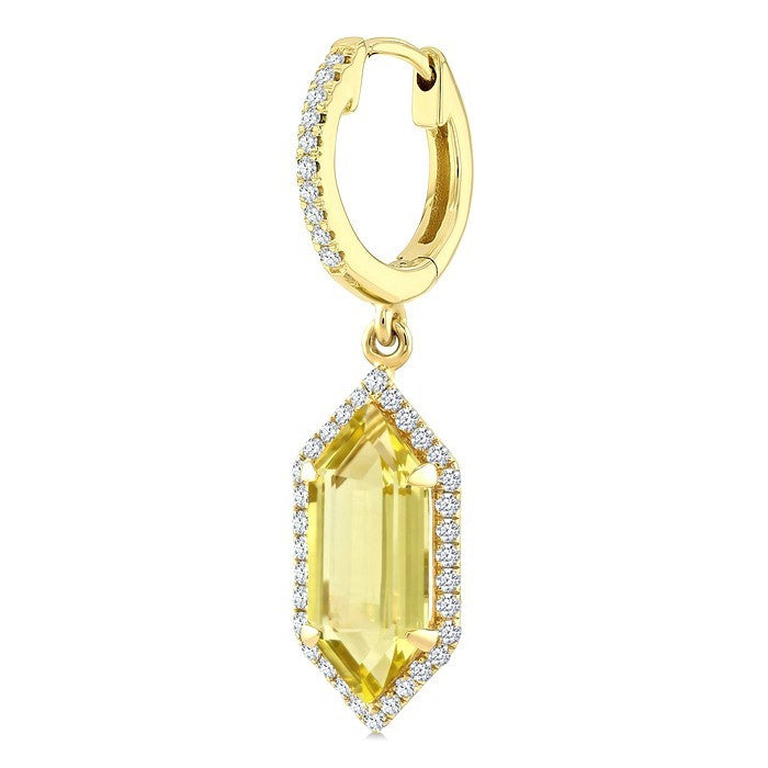 12X5 MM Evoque Gemstones Hexagon Shape Lemon Quartz and 1/3 Ctw Round Cut Diamond Semi-Precious Earrings in 10K Yellow Gold