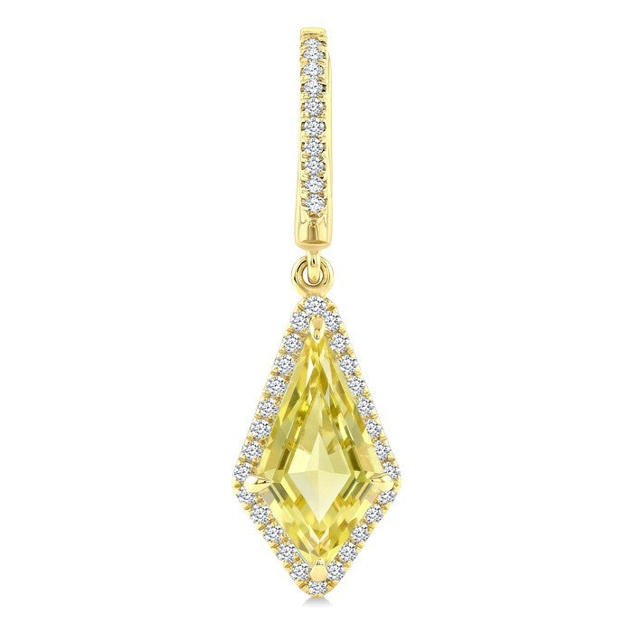 12X5 MM Evoque Gemstones Kite Shape Lemon Quartz and 1/3 Ctw Round Cut Diamond Semi-Precious Earrings in 10K Yellow Gold