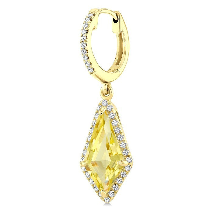 12X5 MM Evoque Gemstones Kite Shape Lemon Quartz and 1/3 Ctw Round Cut Diamond Semi-Precious Earrings in 10K Yellow Gold