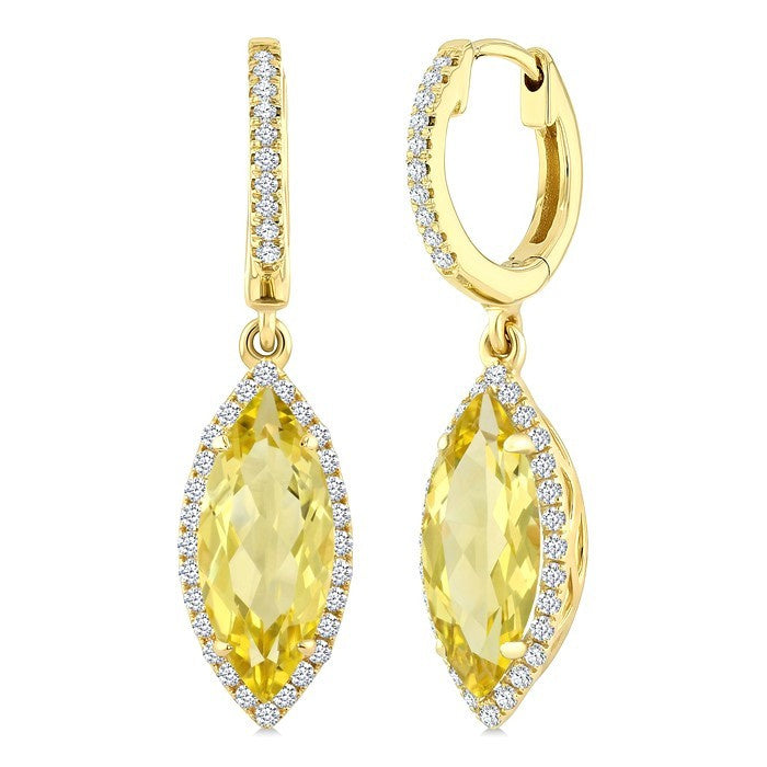 12X5 MM Evoque Gemstones Marquise Shape Lemon Quartz and 1/3 Ctw Round Cut Diamond Semi-Precious Earrings in 10K Yellow Gold