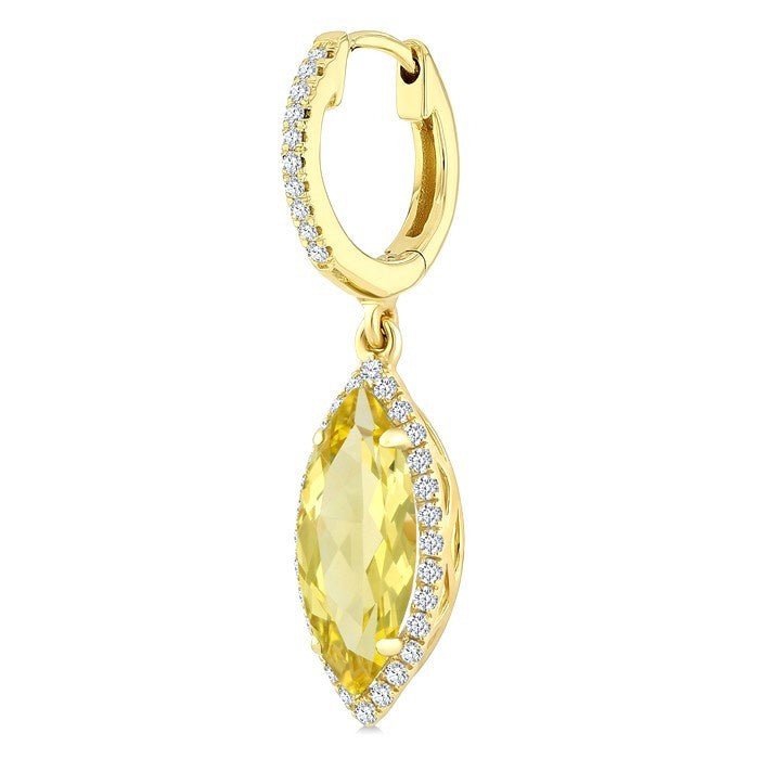 12X5 MM Evoque Gemstones Marquise Shape Lemon Quartz and 1/3 Ctw Round Cut Diamond Semi-Precious Earrings in 10K Yellow Gold