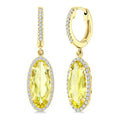 12X5 MM Evoque Gemstones Oval Shape Lemon Quartz and 1/3 Ctw Round Cut Diamond Semi-Precious Earrings in 10K Yellow Gold