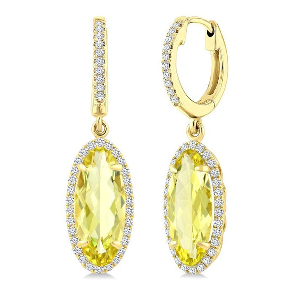 12X5 MM Evoque Gemstones Oval Shape Lemon Quartz and 1/3 Ctw Round Cut Diamond Semi-Precious Earrings in 10K Yellow Gold