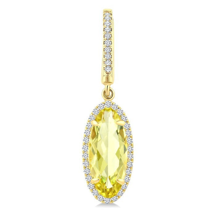 12X5 MM Evoque Gemstones Oval Shape Lemon Quartz and 1/3 Ctw Round Cut Diamond Semi-Precious Earrings in 10K Yellow Gold