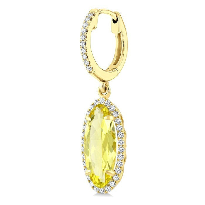 12X5 MM Evoque Gemstones Oval Shape Lemon Quartz and 1/3 Ctw Round Cut Diamond Semi-Precious Earrings in 10K Yellow Gold