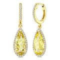 12X5 MM Evoque Gemstones Pear Shape Lemon Quartz and 1/3 Ctw Round Cut Diamond Semi-Precious Earrings in 10K Yellow Gold