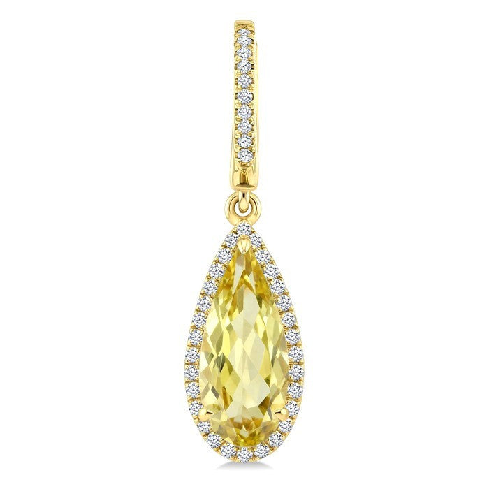 12X5 MM Evoque Gemstones Pear Shape Lemon Quartz and 1/3 Ctw Round Cut Diamond Semi-Precious Earrings in 10K Yellow Gold