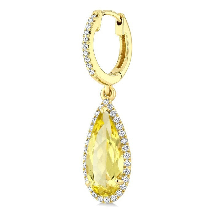 12X5 MM Evoque Gemstones Pear Shape Lemon Quartz and 1/3 Ctw Round Cut Diamond Semi-Precious Earrings in 10K Yellow Gold