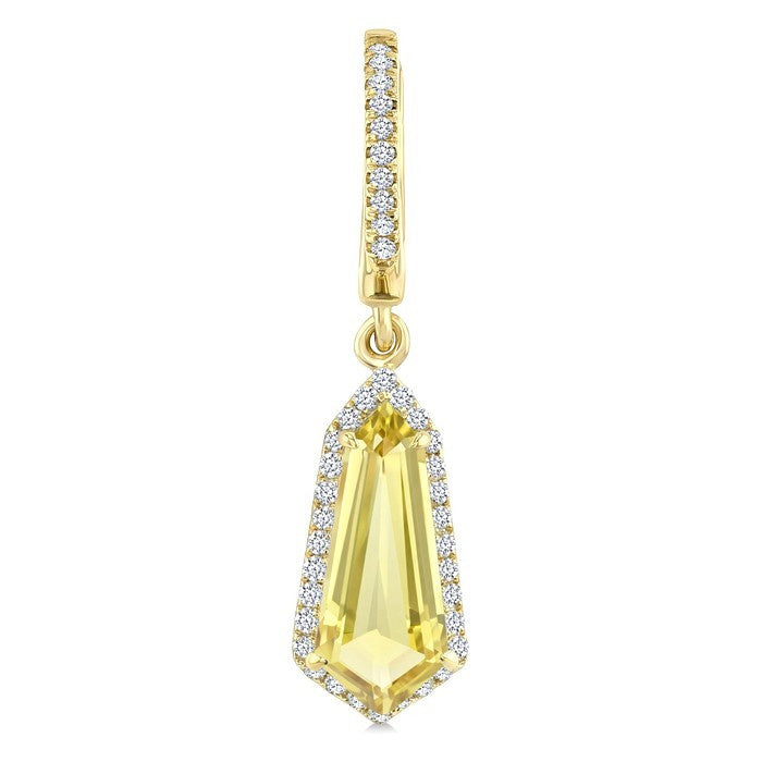 12X5 MM Evoque Gemstones Shield Shape Lemon Quartz and 1/3 Ctw Round Cut Diamond Semi-Precious Earrings in 10K Yellow Gold