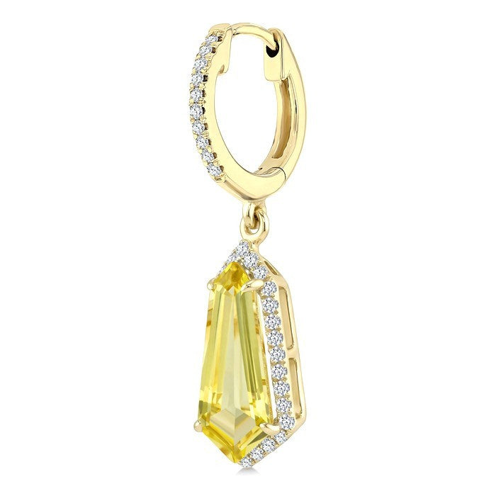 12X5 MM Evoque Gemstones Shield Shape Lemon Quartz and 1/3 Ctw Round Cut Diamond Semi-Precious Earrings in 10K Yellow Gold