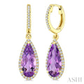 12X5 MM Evoque Gemstones Pear Shape Amethyst and 1/3 Ctw Round Cut Diamond Semi-Precious Halo Earrings in 14K Yellow Gold