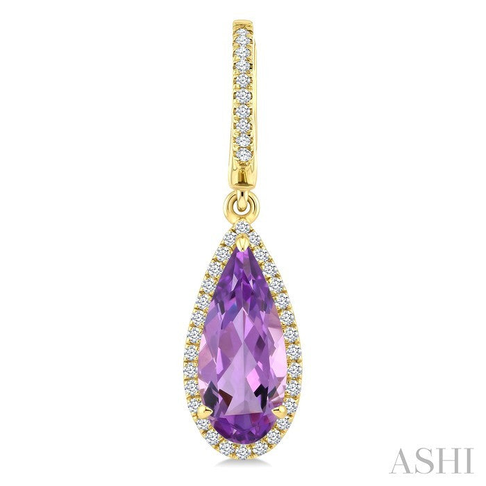 12X5 MM Evoque Gemstones Pear Shape Amethyst and 1/3 Ctw Round Cut Diamond Semi-Precious Halo Earrings in 14K Yellow Gold