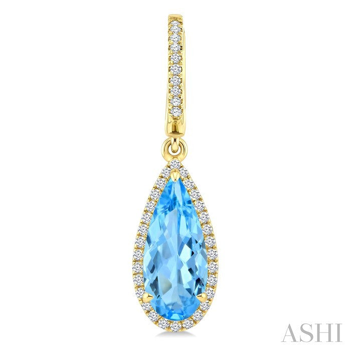 12X5 MM Evoque Gemstones Pear Shape Blue Topaz and 1/3 Ctw Round Cut Diamond Semi-Precious Halo Earrings in 14K Yellow Gold