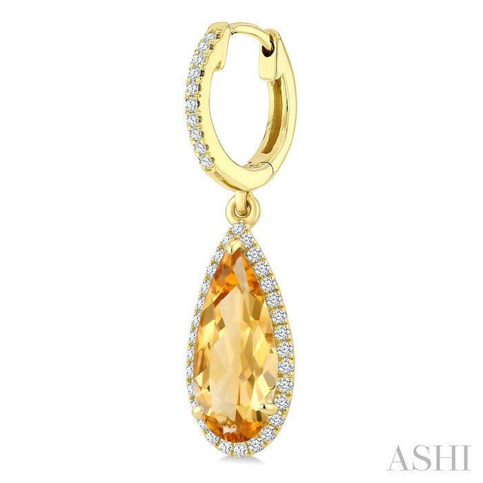 12X5 MM Evoque Gemstones Pear Shape Citrine and 1/3 Ctw Round Cut Diamond Semi-Precious Halo Earrings in 14K Yellow Gold