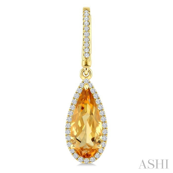 12X5 MM Evoque Gemstones Pear Shape Citrine and 1/3 Ctw Round Cut Diamond Semi-Precious Halo Earrings in 14K Yellow Gold
