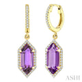 12X5 MM Evoque Gemstones Hexagon Shape Amethyst and 1/3 Ctw Round Cut Diamond Semi-Precious Earrings in 10K Yellow Gold