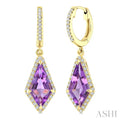 12X5 MM Evoque Gemstones Kite Shape Amethyst and 1/3 Ctw Round Cut Diamond Semi-Precious Earrings in 10K Yellow Gold