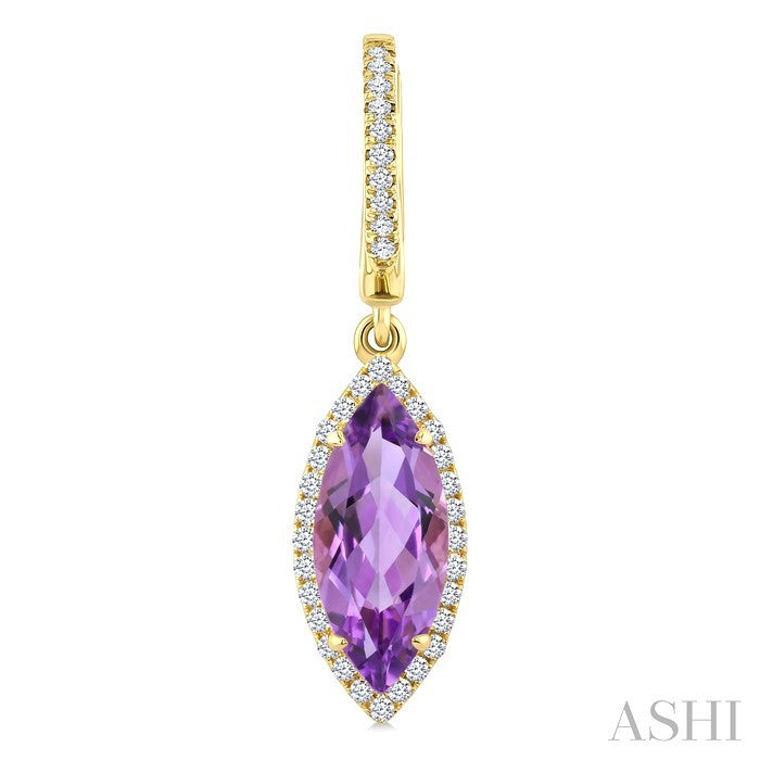 12X5 MM Evoque Gemstones Marquise Shape Amethyst and 1/3 Ctw Round Cut Diamond Semi-Precious Earrings in 10K Yellow Gold