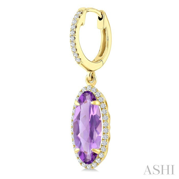 12X5 MM Evoque Gemstones Oval Shape Amethyst and 1/3 Ctw Round Cut Diamond Semi-Precious Earrings in 10K Yellow Gold