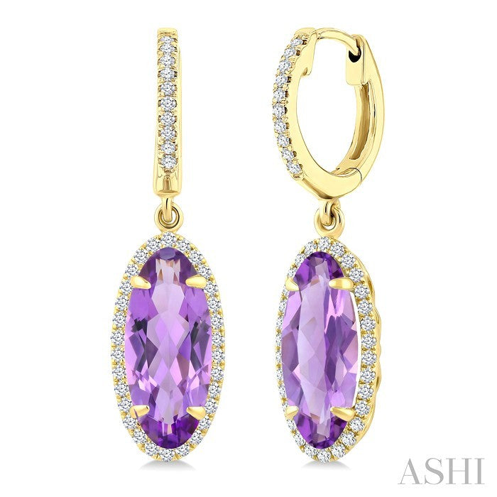 12X5 MM Evoque Gemstones Oval Shape Amethyst and 1/3 Ctw Round Cut Diamond Semi-Precious Earrings in 10K Yellow Gold