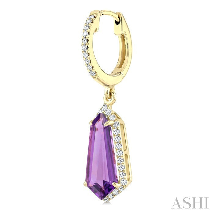 12X5 MM Evoque Gemstones Shield Shape Amethyst and 1/3 Ctw Round Cut Diamond Semi-Precious Earrings in 10K Yellow Gold