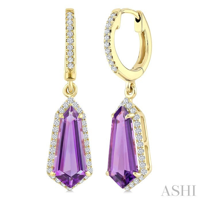 12X5 MM Evoque Gemstones Shield Shape Amethyst and 1/3 Ctw Round Cut Diamond Semi-Precious Earrings in 10K Yellow Gold
