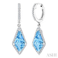12X5 MM Evoque Gemstones Kite Shape Blue Topaz and 1/3 Ctw Round Cut Diamond Semi-Precious Earrings in 10K White Gold
