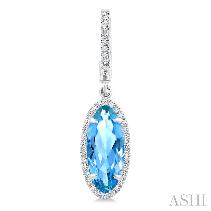 12X5 MM Evoque Gemstones Oval Shape Blue Topaz and 1/3 Ctw Round Cut Diamond Semi-Precious Earrings in 10K White Gold
