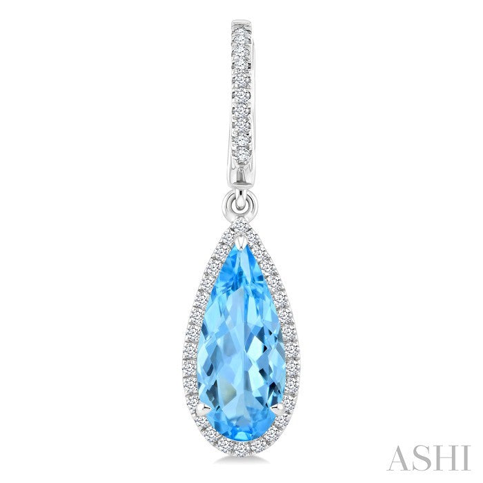 12X5 MM Evoque Gemstones Pear Shape Blue Topaz and 1/3 Ctw Round Cut Diamond Semi-Precious Earrings in 10K White Gold