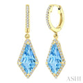 12X5 MM Evoque Gemstones Kite Shape Blue Topaz and 1/3 Ctw Round Cut Diamond Semi-Precious Earrings in 10K Yellow Gold