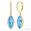 12X5 MM Evoque Gemstones Marquise Shape Blue Topaz and 1/3 Ctw Round Cut Diamond Semi-Precious Earrings in 10K Yellow Gold