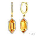 12X5 MM Evoque Gemstones Hexagon Shape Citrine and 1/3 Ctw Round Cut Diamond Semi-Precious Earrings in 10K Yellow Gold