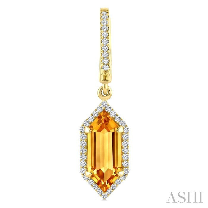 12X5 MM Evoque Gemstones Hexagon Shape Citrine and 1/3 Ctw Round Cut Diamond Semi-Precious Earrings in 10K Yellow Gold